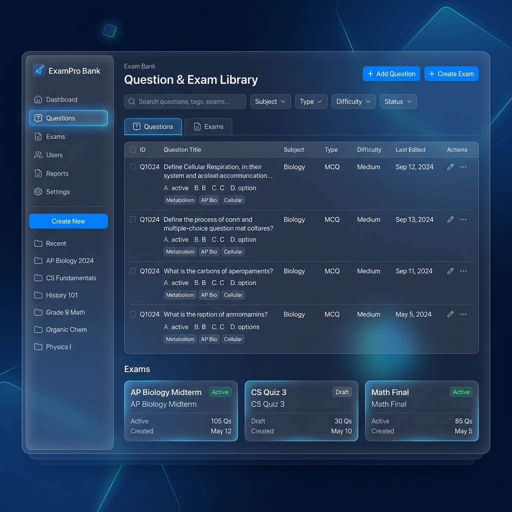 Exam Bank Interface Mockup